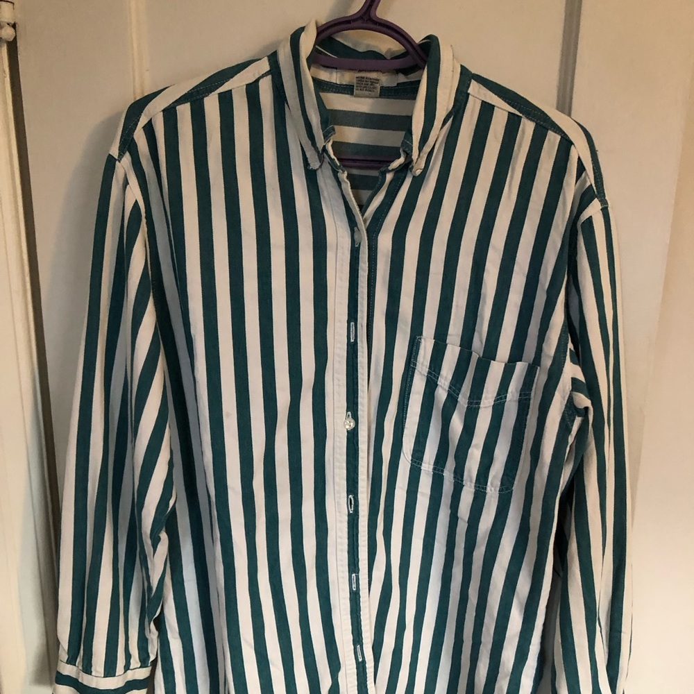 Excellent vintage condition teal striped buttonup long sleeve shirt - MED